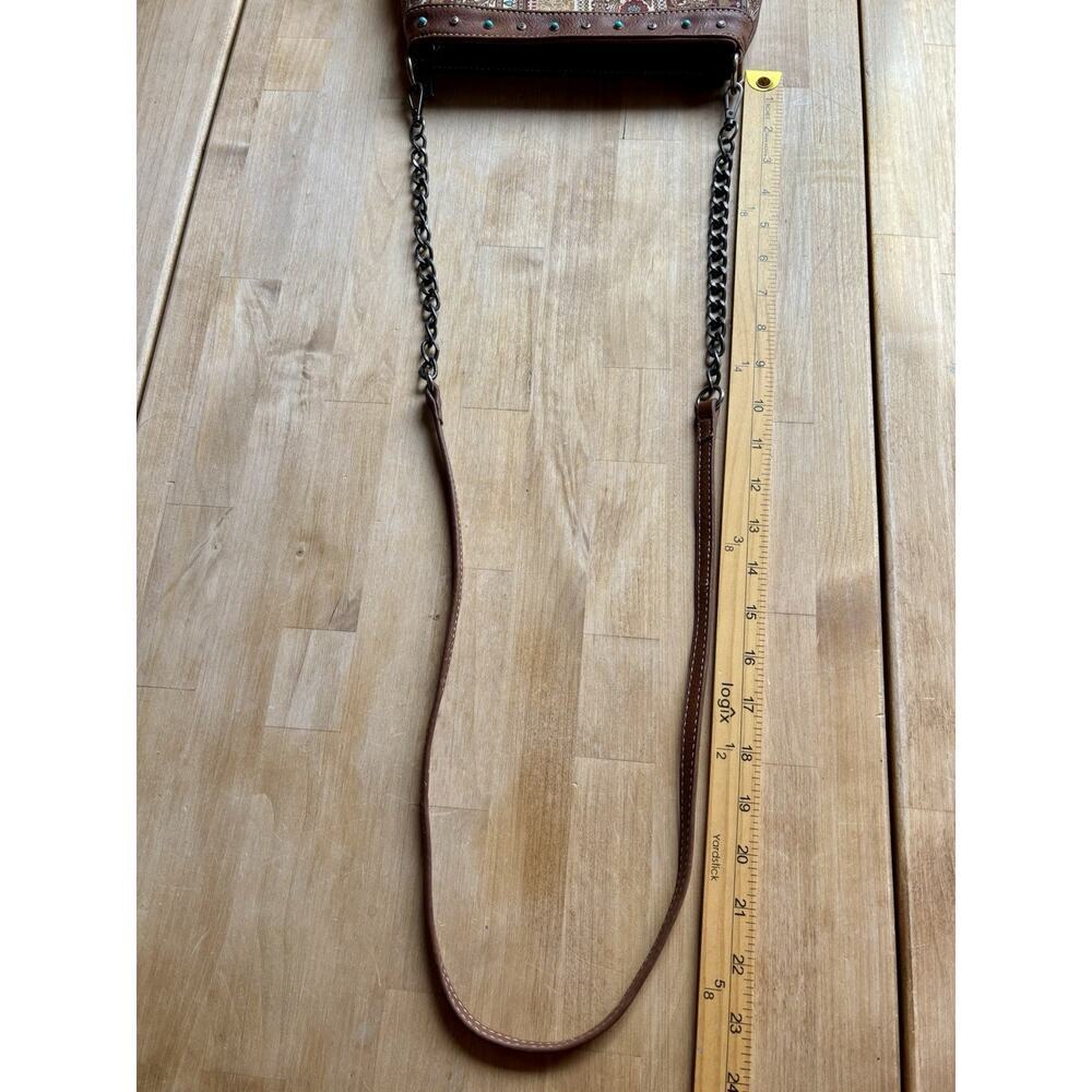 Brown Turquoise Studded Fringe Western Boho Chain Crossbody Shoulder Bag - Picture 7 of 12